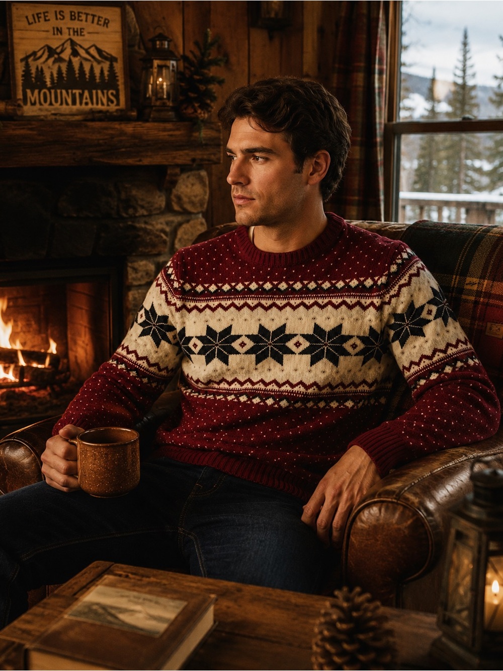 Old Navy Burgundy Fair Isle Crewneck Sweater with Cream & Navy Accents #oldmoney